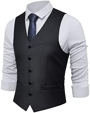 BABEYOND Mens Vintage Suit Vest Business Slim Fit Suit Vest Formal Classic Vest (Dark Gray, S)