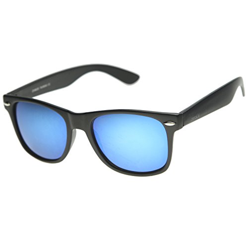 zeroUV ZV-8025-04 Retro Matte Black Horned Rim Flash Colored Lens Sunglasses, Black/Blue, 58mm