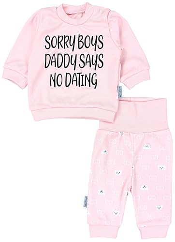 TupTam Baby Mädchen Outfit Langarmshirt mit Print Spruch Babyhose Babykleidung 2teilig, Farbe: Sorry boys No dating Bärchen Apricot, Größe: 68