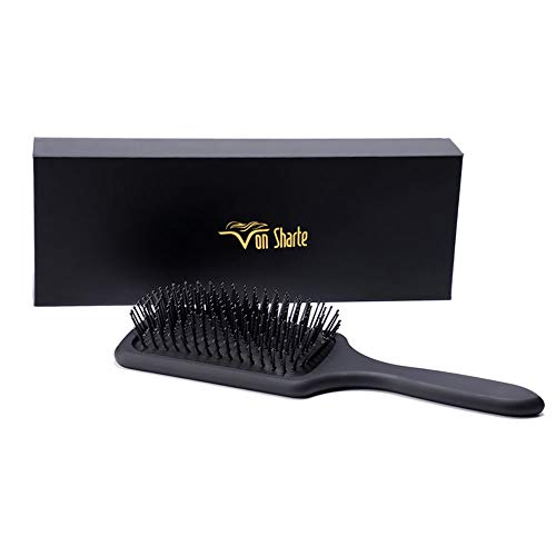 Wide Tooth Comb,Carbon Fiber Hair Comb 100% Anti static 230℃ Heat Resistant Round Teeth Bristle Salon Combs for Blowing Dry Smoothing All Hair Types,Remove Knots (Paddle Brush R93201B-new)