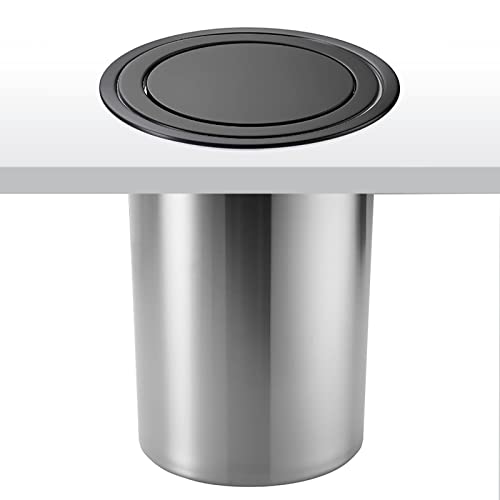 Cubo De Basura De Cocina, Cubo De Basura De Acero Inoxidable A Prueba De Herrumbre Integrado En La Encimera Con Tapa Abatible De Equilibrio Negro, Ojal De Basura Integrado