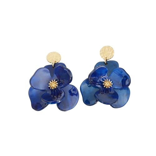 Boucles d'oreilles grandes fleurs en acier inoxydable doré durable