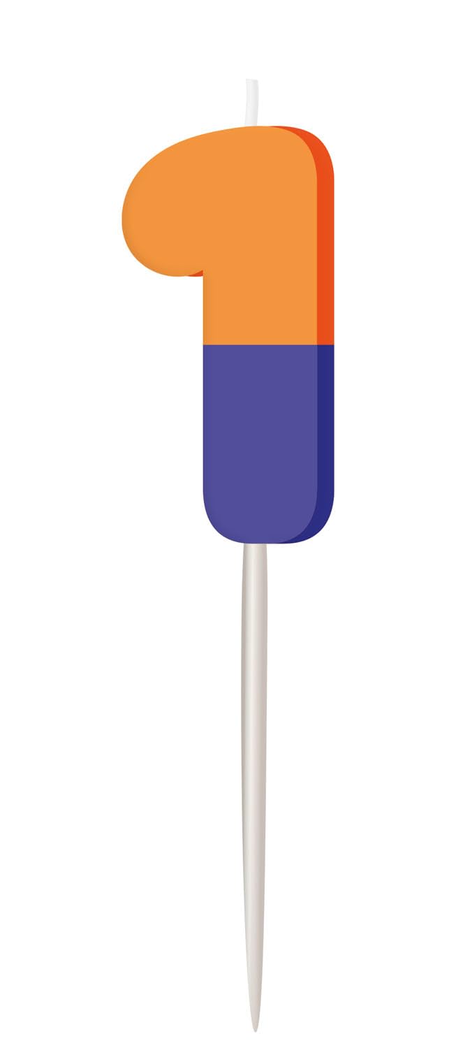 Folat 27790 Birthday and Party Decoration Colourful - Candle - Stripetastic - Number 1 - Party Accessories for Children and Adults