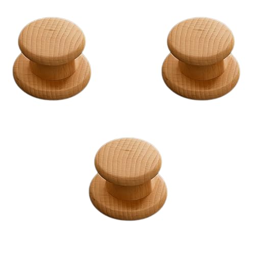 Image of 3 Piece Steam Beech Wood Drawer Knob 2 Inch| Premium Wooden Cabinet Door Handle | Round Furniture Knobs for Drawers, Wardrobes & Cupboards | Natural Finish Pull Handle for Home & Kitchen