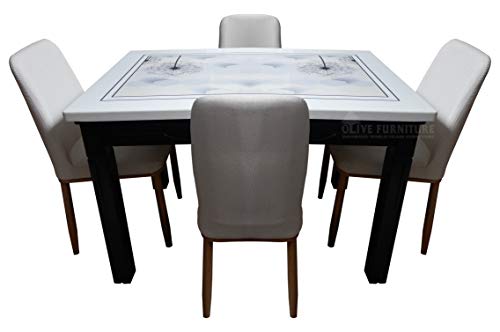 40% OFF on OLIVE Furniture Black Color Malaysian Solidwood Dining Table Set with White Marble Top & 4 Seater Wooden Chairs with White Full Cover Fabric Upholstery for Dining Room 40% OFF on OLIVE Furniture Black Color Malaysian Solidwood Dining Table Set with White Marble Top & 4 Seater Wooden Chairs with White Full Cover Fabric Upholstery for Dining Room