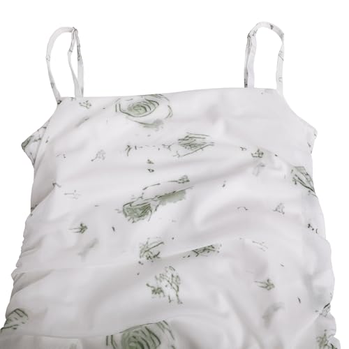 Image of Women's Floral Ruched Bodycon Midi Dress Sleeveless Mesh Fishtail Slip Dresses