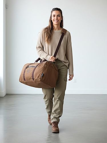 Image of The House of Tara Canvas Travel Duffle Bag | 53 litres | Sports Duffel | Gym Bags | for Men and Women | Waterproof | Detachable Broad Strap | Airline Carry-On Luggage | Oversize (Khaki Brown)