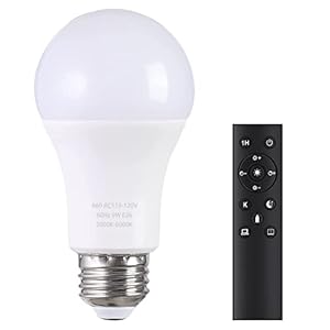 A19 LED Light Bulbs with Remote Control, 800LM 9W, 60W Equivalent LED Bulbs,Stepless Dimmable 3000K-6000K,E26 Base,CRI 80+,2.4GHz,25000+ Hours Lifespan,Light Bulb for Home Decor,1Bulb&1Remote