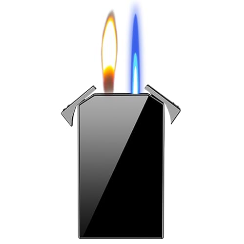 Butane Torch Lighter, Windproof Two Type Flame Lighter, Square Shape Torch Lighters, Adjustable Jet Douable Blue Flame and Soft Fire Refillable Lighters (Butane Not Included)