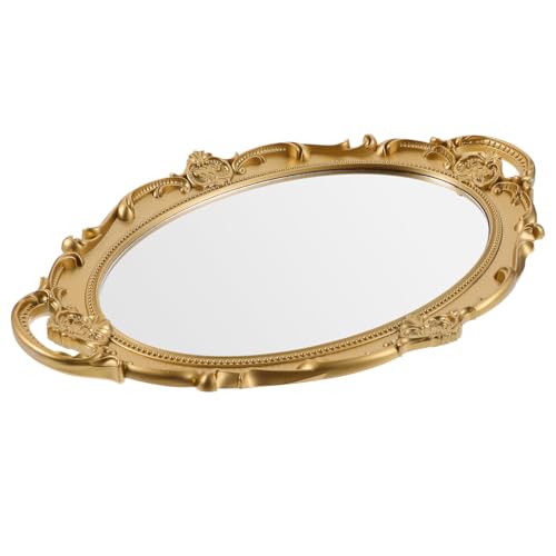 SEWACC Espejo de Maquillaje Vintage Ovalado para Pared Marco Barroco Dorado Decoración Europea para Dormitorio y Baño Espejo Cosmético Retro de Alta Definición