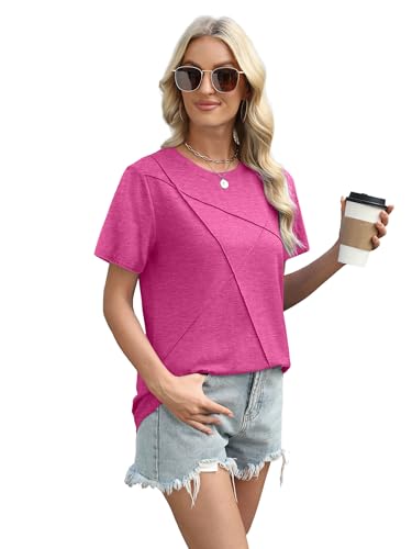 Image of XIEERDUO Womens Summer Tops 2026 Pleated Round Neck Short Sleeve Shirts Business Casual