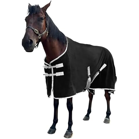 Horse Cooler & Fleece Blankets for Horses, Polar Fleece Cooling Blankets, Sheets, Horse Exercise Sheet, Fleece Rugs Standard Neck (Black, US 81 in(EU 155 cm)) Cover