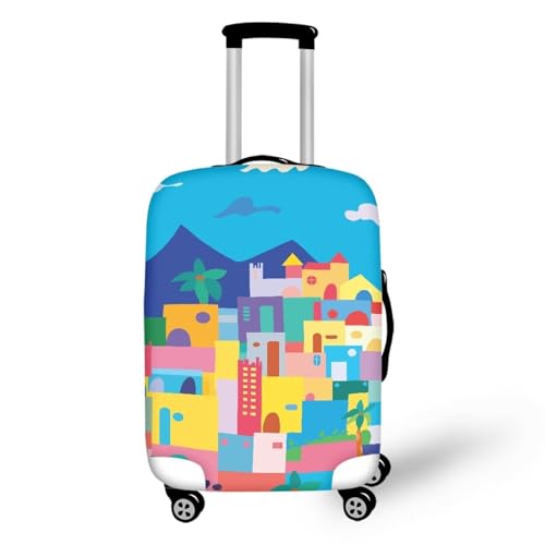 Luggage Cover Washable Suitcase Protector Spandex Luggage Cover for Baggage Case Cover Protector, Colorful Village Pattern