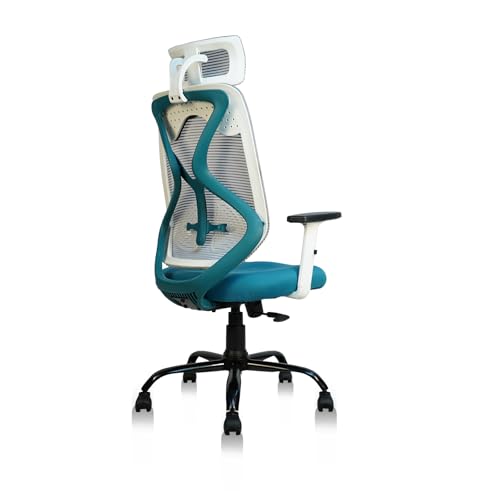 CELLBELL C190 Berlin Office Chair, High Back Mesh Ergonomic Home Office Desk Chair (White - Blue)