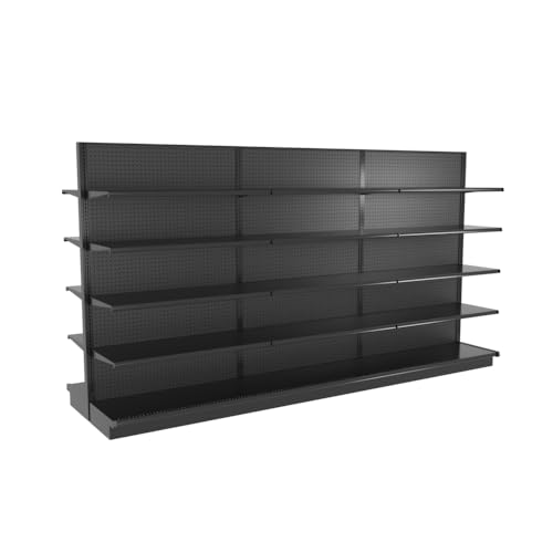 Retail Island Gondola Shelving Display, 12 Feet Long with 30 Shelves in Black, 144”W x 78”H x 41”D for Retail Convenience Grocery Office Supply or Liquor Stores, Made in USA