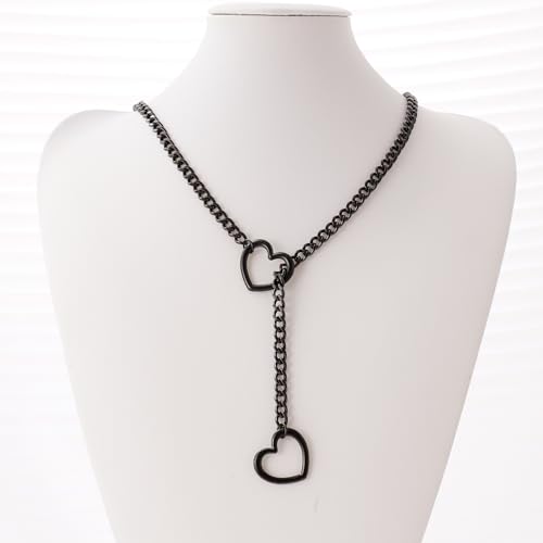 heart slip chain necklaces for womenstainless steel o-ring adjustable lariat y-necklacepunk gothic cuban collar choker necklace for women