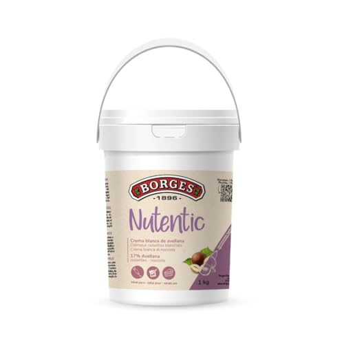 Borges Professional - Crema de Avellana Blanca Nutentic 17% 1kg - Sin Gluten, Sin Lactosa, Vegana, Baja en Azúcares, Sin Aceites Tropicales, Ideal para Repostería y Heladería