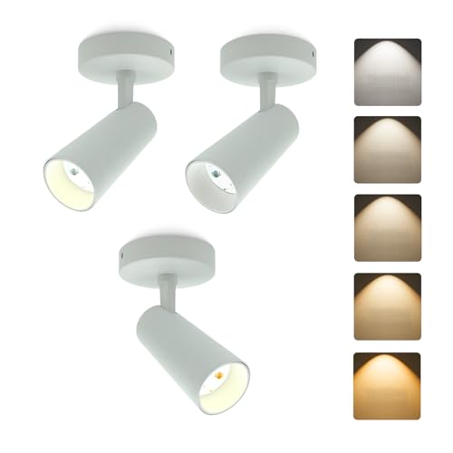 Image of LED Ceiling Spotlight 5CCT 2700K /3000K /3500K /4000K /6000K Selectable Dimmable,Spot Light Indoor Adjustable Flush Mount Lights Fixture 12W CRI 90+, White, 3 Pack Tilt Angle Accent Lighting