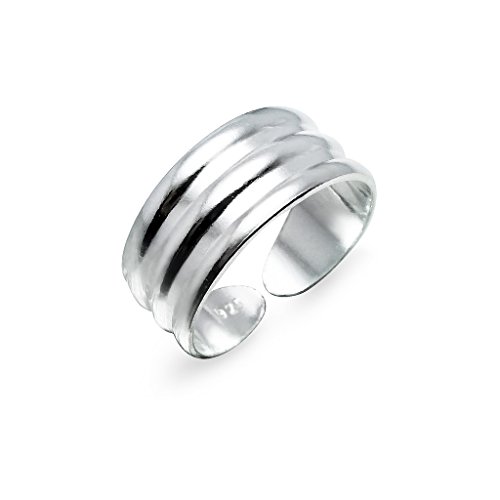 Silverline Jewelry 925 Sterling Silver Toe Ring, Three Row Adjustable Minimalist Wide Band Open Toe Ring