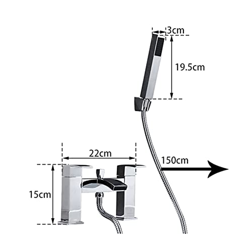Robinet de baignoire double trou avec mitigeur cascade et douchette - 6