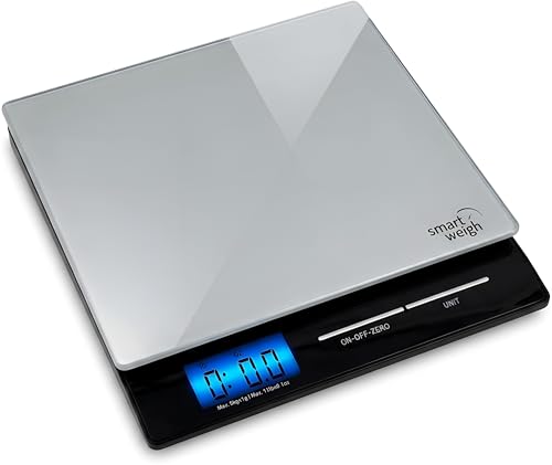 Smart Weigh Professional USPS Postal Scale with Tempered Glass Platform, Multiple Weighing Modes and Tare Function, Silver Shipping Scale, Platform Scale, 11 pounds/ 5 Kilograms