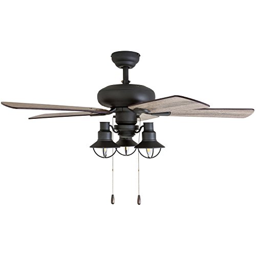 Prominence Home Piercy, 42 Inch Farmhouse Led Ceiling Fan With Light, Pull Chain, Three Mounting Options, 5 Dual Finish Blades, Reversible Motor - 50652-01 (Bronze) #TOP7