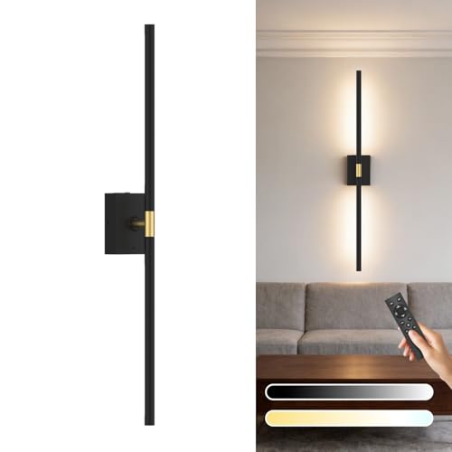 Image of Battery Operated Wall Sconce, 10000mAh 4CCT Dimmable, Black 1pc | Rechargeable wall lights with remote & touch control, 360rotate timer 31.5 inch, for bedroom living room hallway decoration