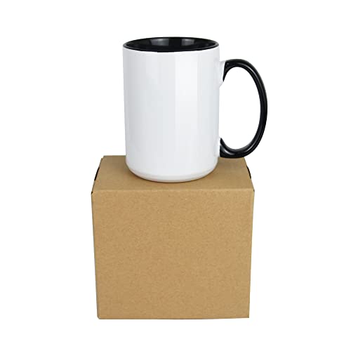 Artonusa Sublimation Mugs 15Oz Two Tone With Black Inside And Handle, Sublimation Coffee Mugs With Brown Mail Order Box,Case Of 18 Pieces #TOP1