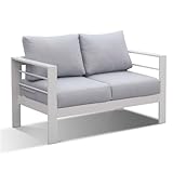 LANOX Gartensofa Gartenmöbel Set 2 Sitzer aus Aluminum,128×65×66 cm, inkl. Sitz- und Rückenkissen, Wetterfest Gartensofa für Balkon Terrasse Garten, weiß