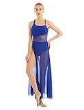 chictry ragazza donna vestito da danza classica lirica balletto leotard body da ginnastica abito da ballo contemporaneo dancewear senza manica elegante allenamento spettacolo blu m