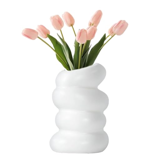 MAGAUSVZVK Vaso Decorativo, Vaso a Spirale Bianco, Vaso Moderno a Canna e Tifa, Vaso a Tulipano, Adatto for Soggiorno, Cucina, Ufficio e Altri luoghi.