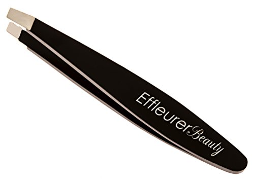 Effleurer Beauty Precision Mini Tweezers - 7 Exciting Colors To Choose From!! - Professional Stainless Steel Small Slant Tip Eyebrow Tweezer (Black Color)