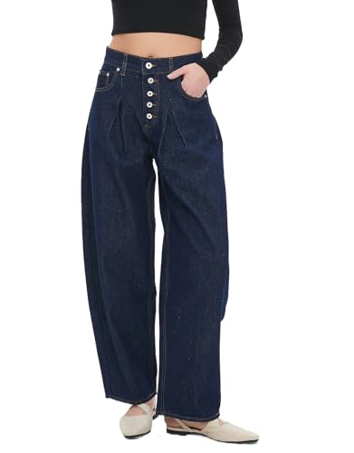 Ladyful Womens Wide Leg Barrel Jeans Baggy High Waisted Jeans Boyfriend Loose Trendy Denim Pant Trouser2