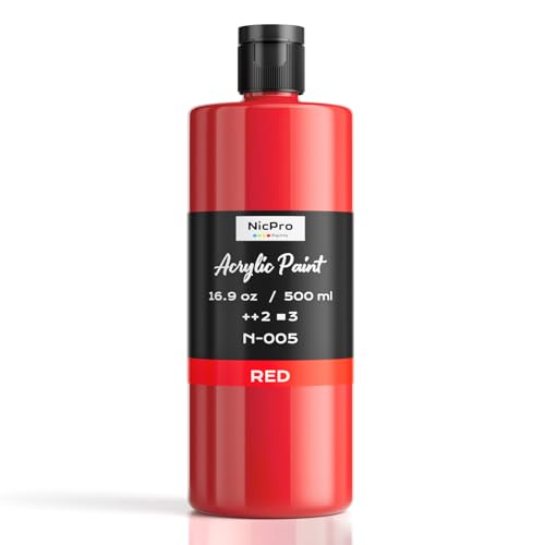 Image of Nicpro Red Large Acrylic Paint (16.9 oz, 500 ml), Rich Pigments, Non Toxic