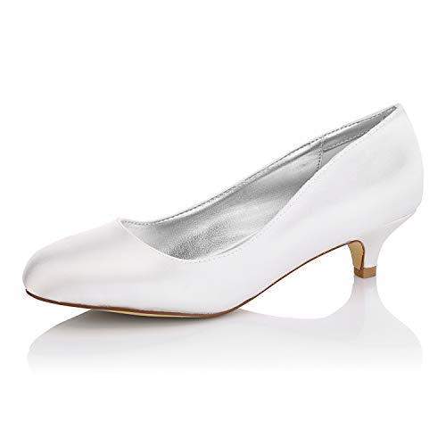 JIAJIA K0112J Women's Bridal Shoes Closed Toe Low Heel Dyeable Satin Pumps Wedding Shoes
