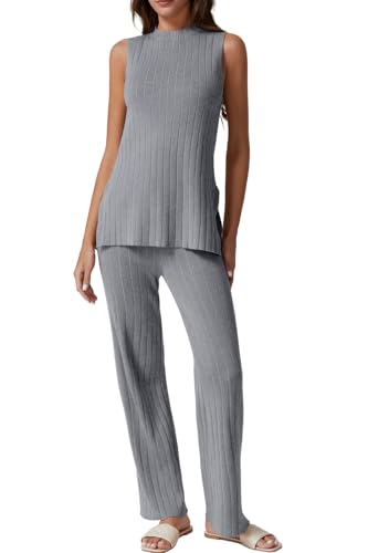 QINSEN Lounge Sets for Women Two Piece Outfits Knit Sleeveless
