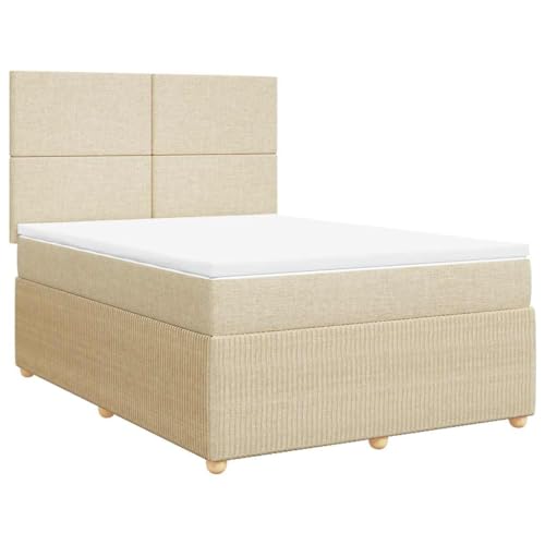 Genérico Cama Box Spring con colchón Tela Color Crema 140x200 cm,Mobiliario,Camas y Accesorios,Camas y somieres,Crema,3292077