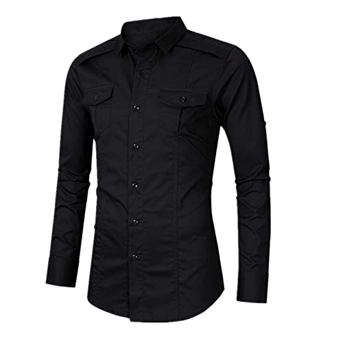 Men's Solid Color Button-Down Collar Long-Sleeved Temperament self-Cultivation high-Value Shirt3