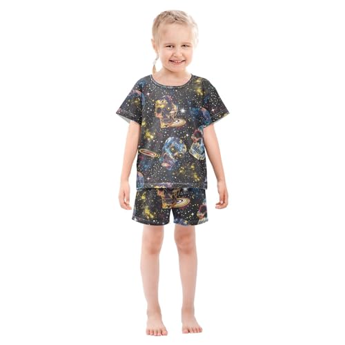 ALAZA Sugar Skull Space Star Pajamas Short Sleeve 2 Piece Sleepwear Top and Bottom Pajama Set Unisex3