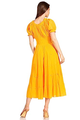 Image of Sakkas Cotton Crepe Smocked Peasant Gypsy Boho Renaissance Mid Length Dress