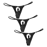 Faringoto Slip da uomo sexy con buco per palle e perizoma, perizoma elastico, 3nero, Small