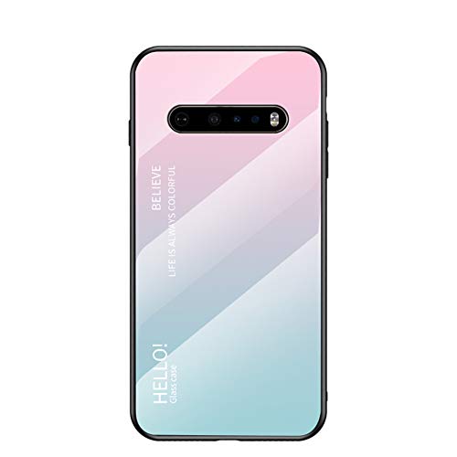 Multicolor Case for LG V60 ThinQ 5G/LG G9 Case Gradient Clear Tempered Glass Cover Case Compatible with LG V60 ThinQ 5G/LG G9 (Pink Blue)