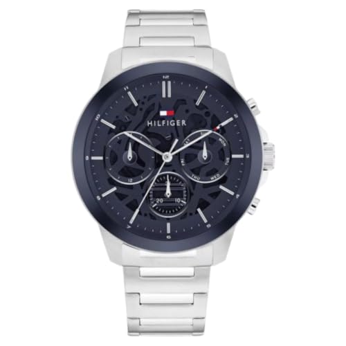Image of Tommy Hilfiger Henry with Qtz Multifunction Blue Dial Silver Strap Watch for Men - TH1710684W