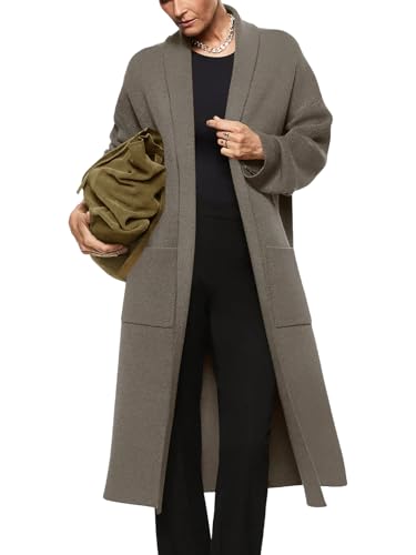 Image of Womens Long Sleeve Maxi Cardigan Open Front Oversized Knitted Sweater Coat Casual Lapel Warm Overcoat with Pockets