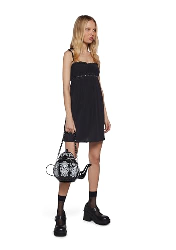 Dolls Kill Dark Delights Teapot Bag by Widow – Vegan Leather Skull Print Bag with Detachable Pearl Strap and Mini Teacup Charm2