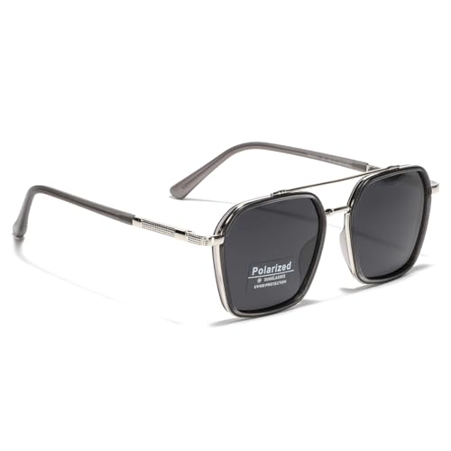 Image of Metal Square Frame Sunglasses Big Tr90 Double Bridge Polarized Sun Glasses TAC Lens Unisex Glasses