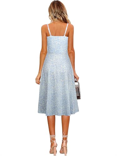Image of Berydress Women's Casual Beach Summer Dresses 2026 Solid Cotton Flattering A-Line Spaghetti Strap Button Down Midi Sundress