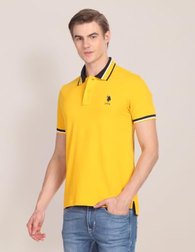 Image of U.S. POLO ASSN. Solid Slim Fit Cotton Polo T Shirt for Men - Breathable, Half Sleeves Mens Tshirt - S, Yellow