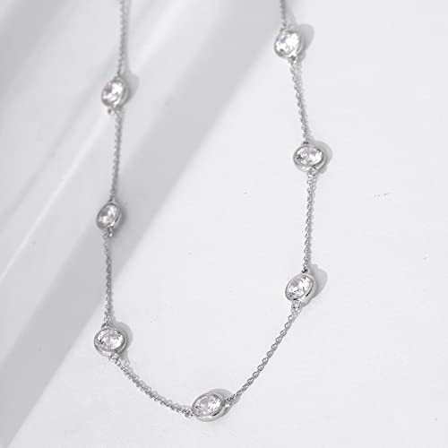 Amazon Collection Platinum Plated Sterling Silver Station Necklace Set With Infinite Elements Cubic Zirconia (4Mm), 18" #TOP4