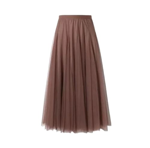 Women's Solid Vintage Elastic Waist Tulle Skirt Casual A-Line Loose Midi Beach Skirts
